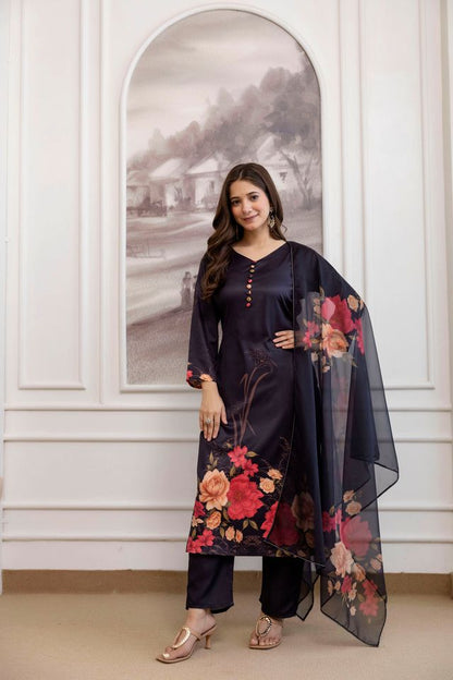 Black Color Assam Silk Fabric Beautiful Festive Wear Salwar Kameez