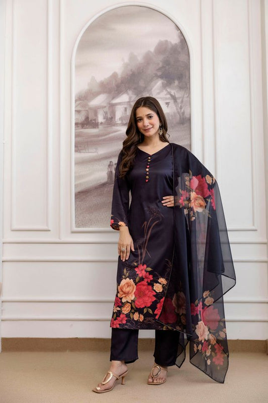 Black Color Assam Silk Fabric Beautiful Festive Wear Salwar Kameez