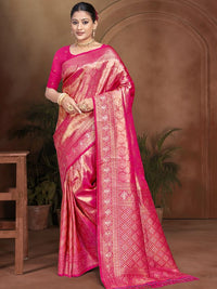 Rani Pink Color Kanjivaram Silk Fabric Woven Designer Graceful Partywear Saree