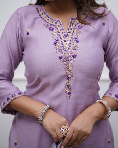 Women's Rayon Slub Fabric Straight Kurta, Pant and Dupatta Set