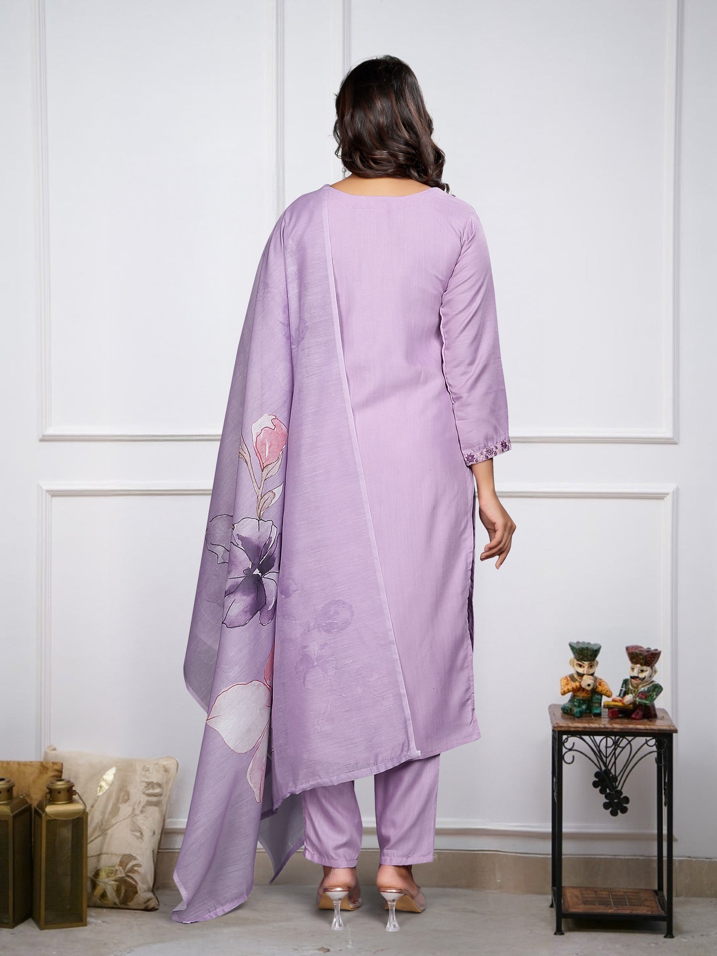 Women's Rayon Slub Fabric Straight Kurta, Pant and Dupatta Set