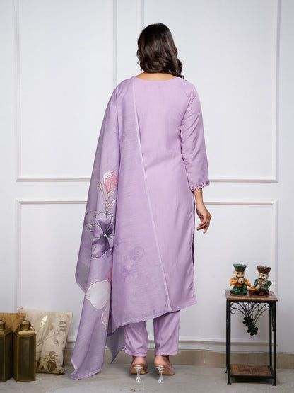 Women's Rayon Slub Fabric Straight Kurta, Pant and Dupatta Set