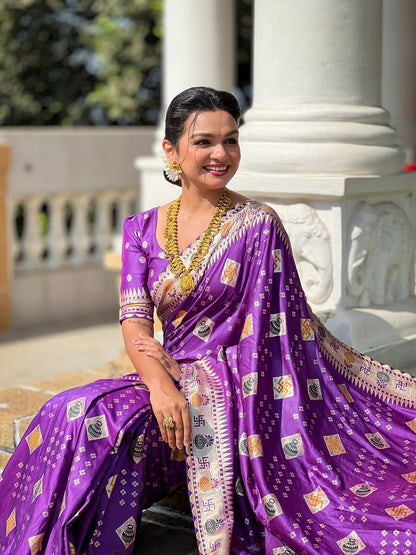 Violet Soft Dolla Silk Meenakari Weaving Saree With Unstitched Blouse