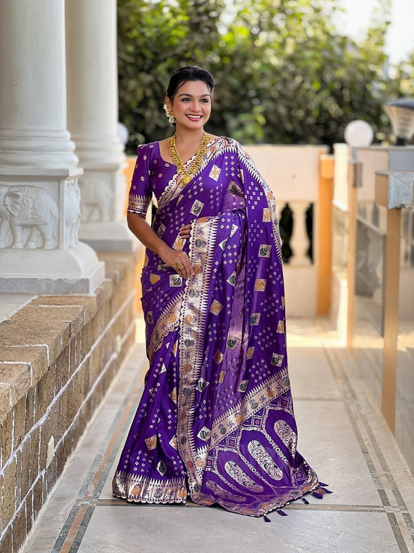Violet Soft Dolla Silk Meenakari Weaving Saree With Unstitched Blouse