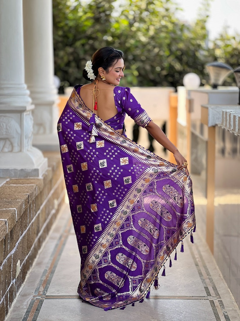 Violet Soft Dolla Silk Meenakari Weaving Saree With Unstitched Blouse