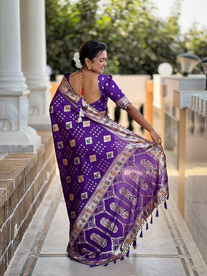Violet Soft Dolla Silk Meenakari Weaving Saree With Unstitched Blouse