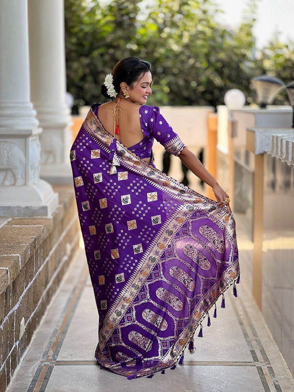 Violet Soft Dolla Silk Meenakari Weaving Saree With Unstitched Blouse