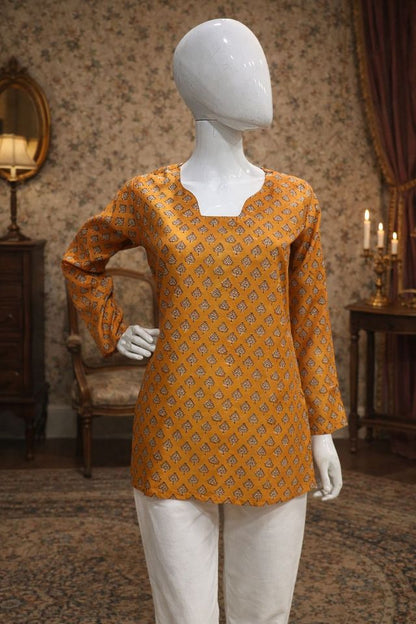 Orange Color Muslin Fabric Formal Looks Kurta For Girls