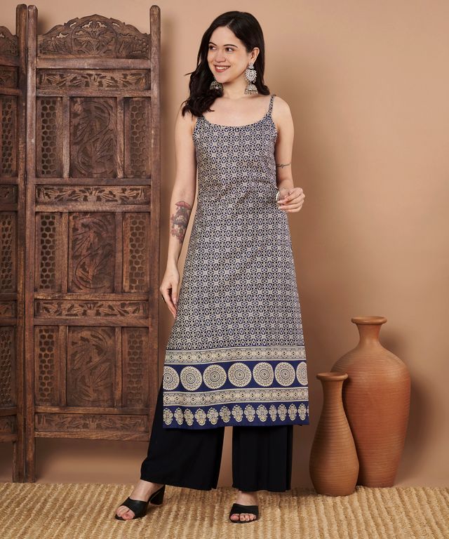 Blue Color Cotton Fabric Designer Printed Stylish Formal Kurta (D)