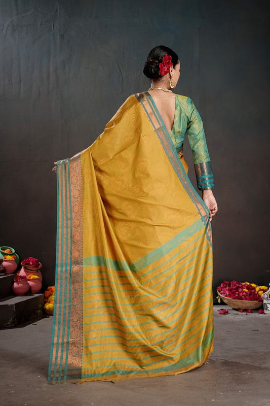 Mustard Color Beautiful Woven Jacquard Designer Art silk Saree