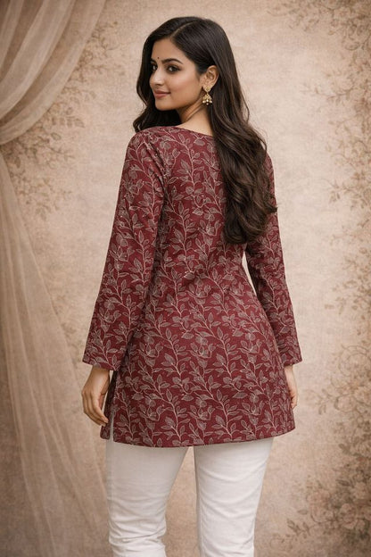 Maroon Color Designer Digital Printed Formal Rich Looks Kurta For Girls
