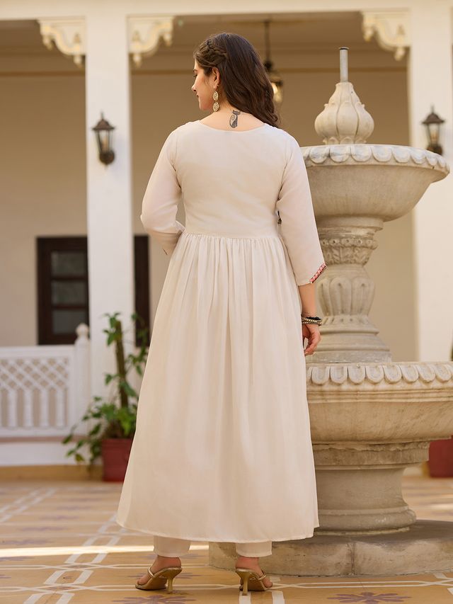 Off White Color Silk Fabric Ceremonial Readymade Kurta Set with Dupatta