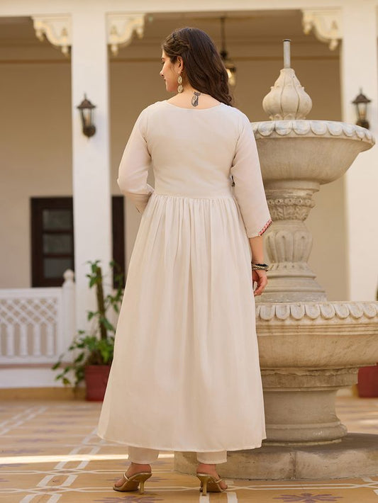 Off White Color Silk Fabric Ceremonial Readymade Kurta Set with Dupatta