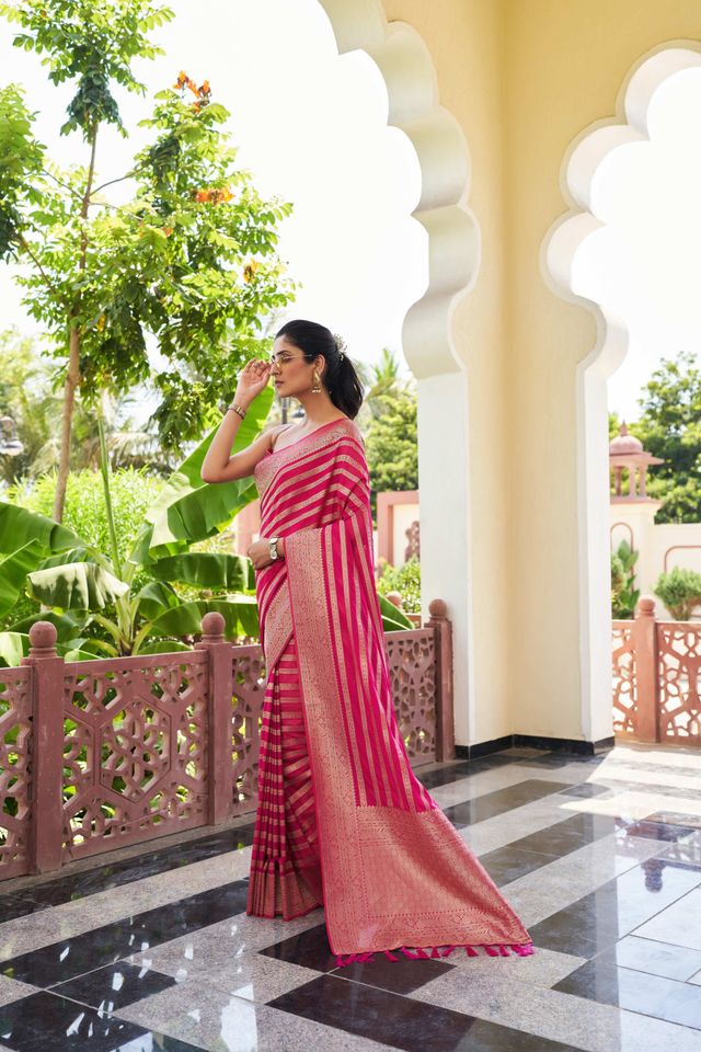 Pink Color Beautiful Woven Designer Partywear Ethnic Saree