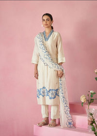Women's Gorgeous Viscose Rayon Thread Work Straight Kurta with Pant And Dupatta Set