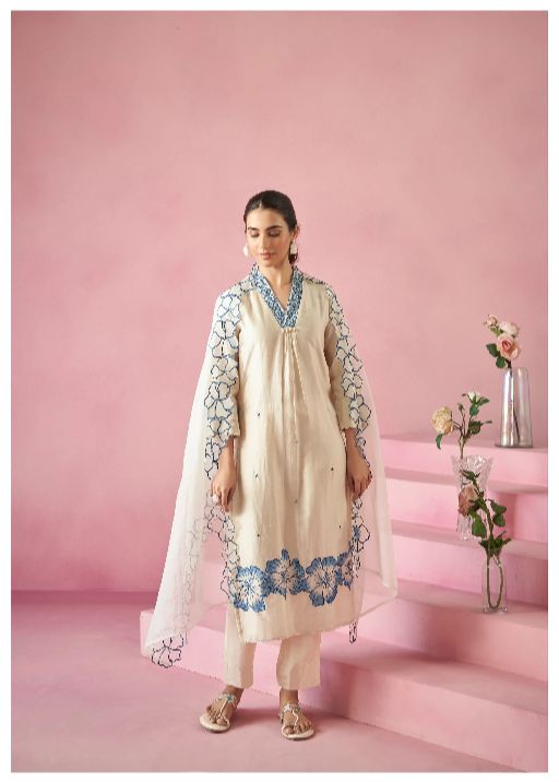 Women's Gorgeous Viscose Rayon Thread Work Straight Kurta with Pant And Dupatta Set