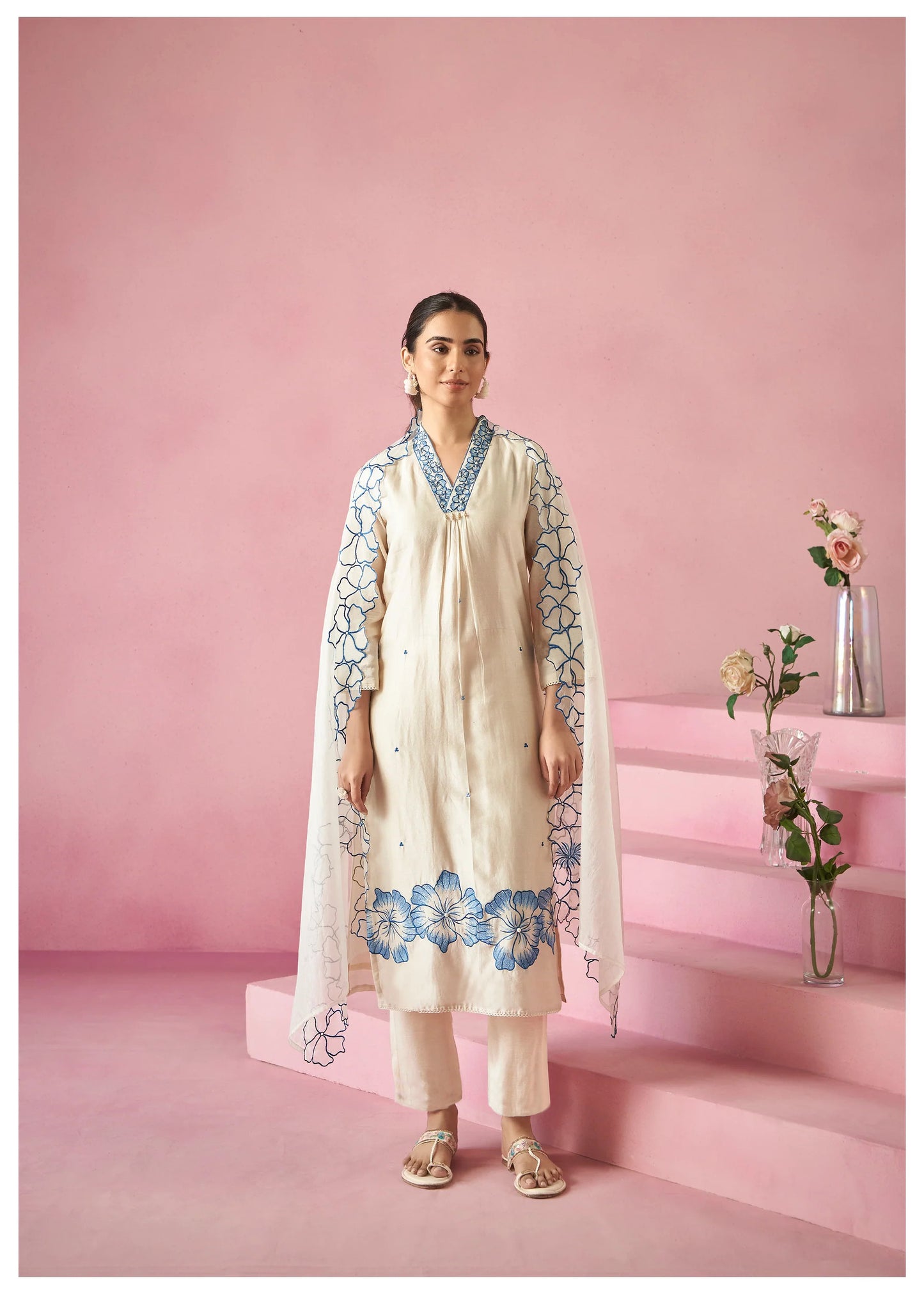 Women's Gorgeous Viscose Rayon Thread Work Straight Kurta with Pant And Dupatta Set