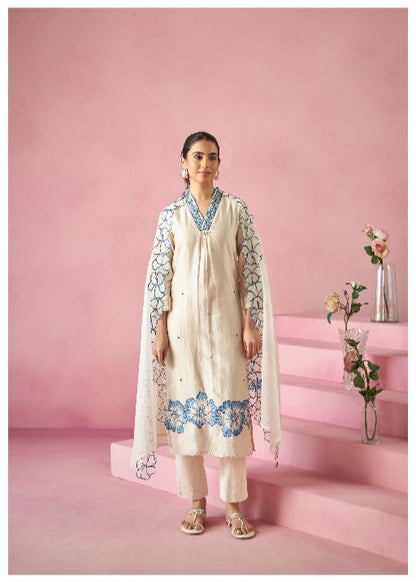 Women's Gorgeous Viscose Rayon Thread Work Straight Kurta with Pant And Dupatta Set