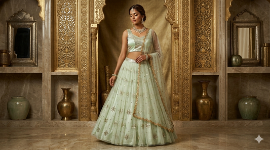 Elegant Party Wear Lehenga Set HKV-001440 AQUA GREEN