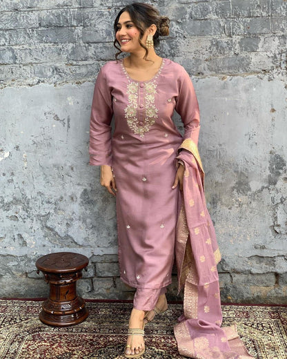Women Viscose Rayon Fabric Straight Kurta, Pant and Dupatta Set