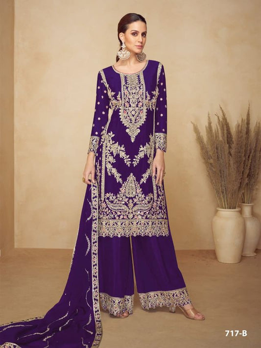 Indigo Chinon Semi stitched Wedding Suits
