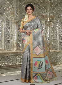 Mustard Color Crepe Silk Fabric Designer Digital Printed Ethnic Festive Saree