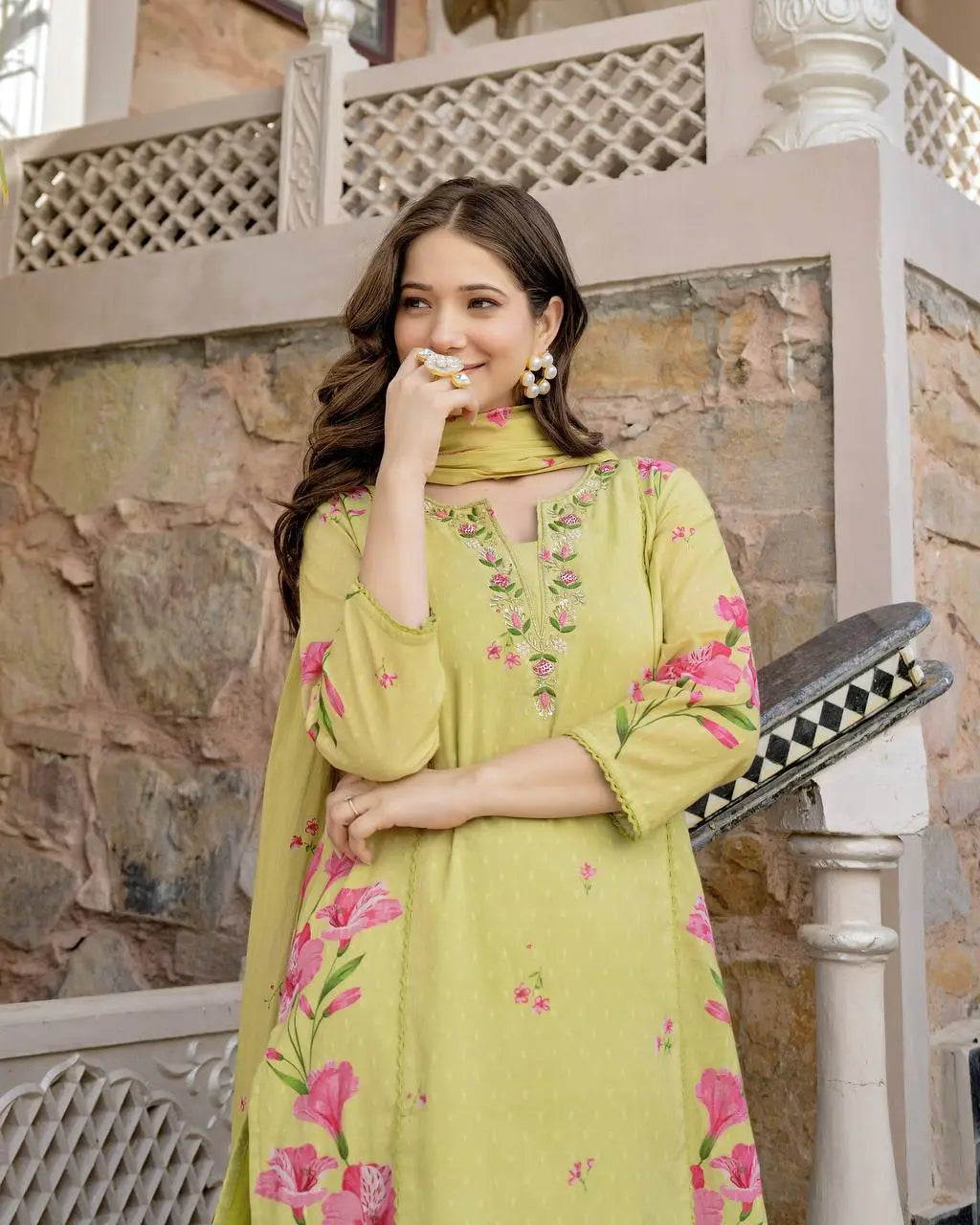 Women's Beautiful Chanderi Fabric Printed Work Straight Kurta Pant and Dupatta Set
