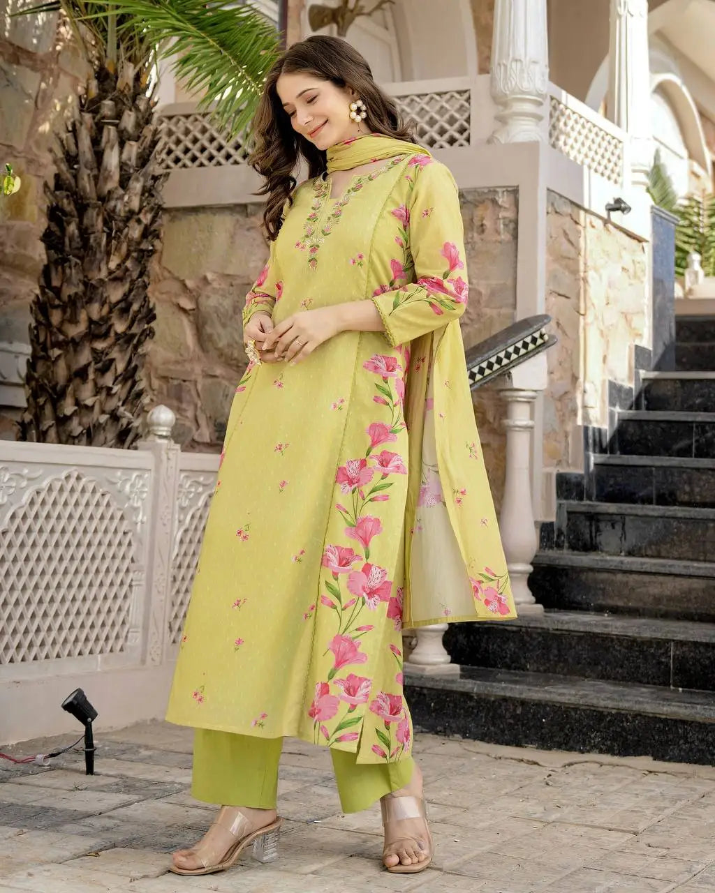Women's Beautiful Chanderi Fabric Printed Work Straight Kurta Pant and Dupatta Set