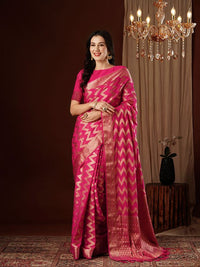 Pink Color Beautiful Woven Ethnic Georgette Fabric Ceremonial Saree