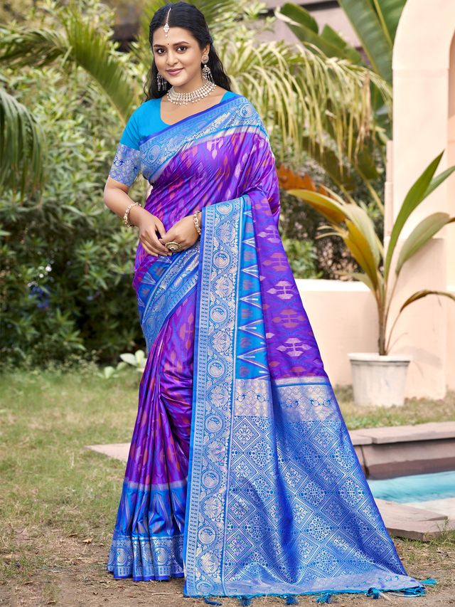 Purple Color Pochampalli Silk Fabric Woven designer Ethnic Partywear Saree