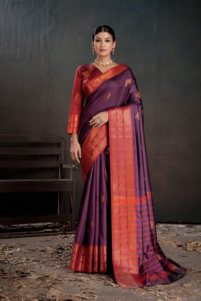 Purple Color Beautiful Woven Jacquard Designer Art silk Saree