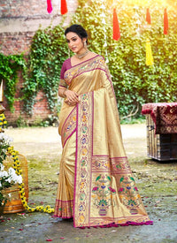 Beige Color Silk Blended Woven Designer Ethnic Partywear Saree