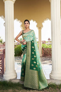 Green Color Georgette Fabric Heavy Wevon Designer Work Graceful Saree