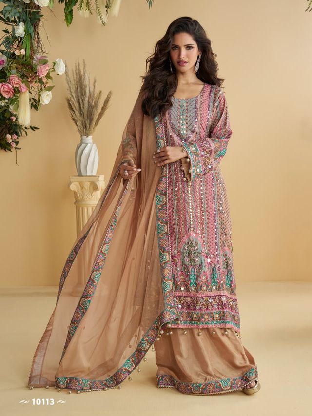 Pink Heavy Crepe Digital Print Full Stitched Palazzo Suits