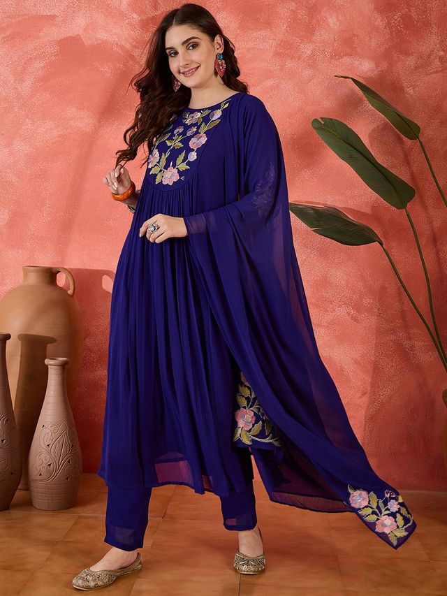 Royal Blue Color Silk Blend Fabric Elegant Salwar Kameez