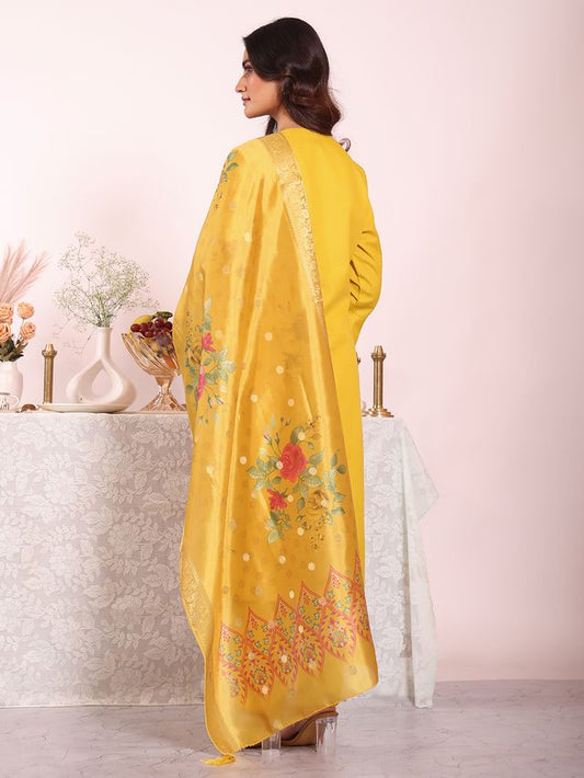 Yellow Color Poly Silk Fabric Smart Ethnic Partywear Kurta Set
