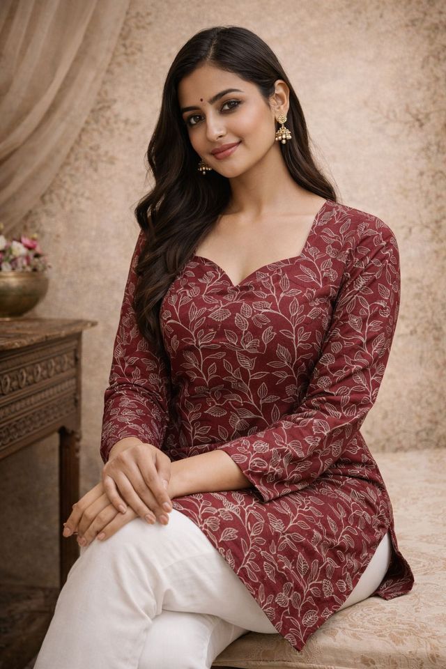 Maroon Color Designer Digital Printed Formal Rich Looks Kurta For Girls