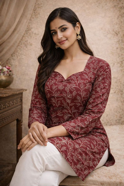 Maroon Color Designer Digital Printed Formal Rich Looks Kurta For Girls
