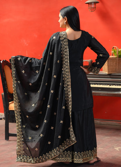 Black Heavy Chinon Suit With Sequence Embroidered Work 48