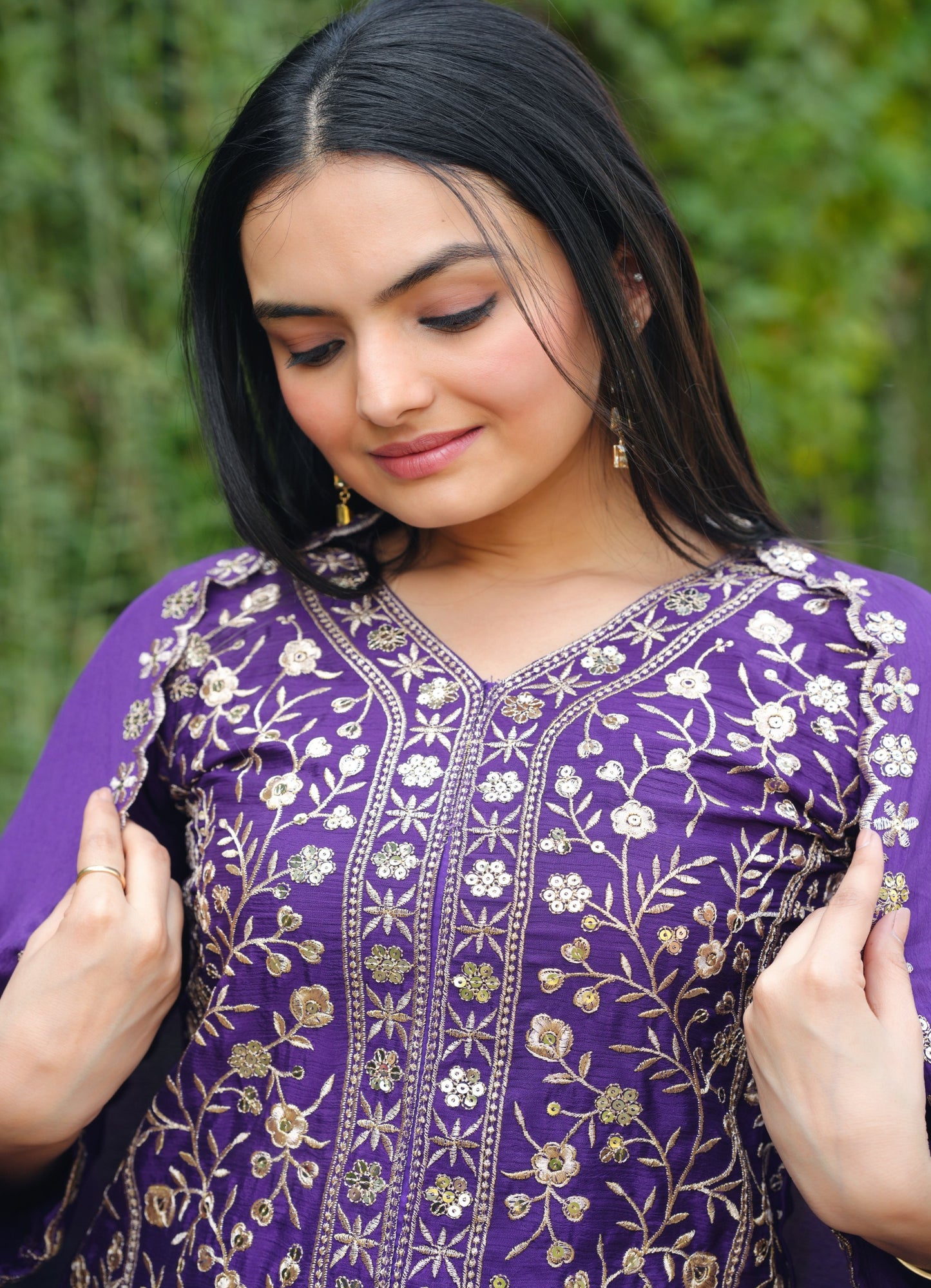 Purple Heavy Chinon Suit With Sequence Embroidered Work
