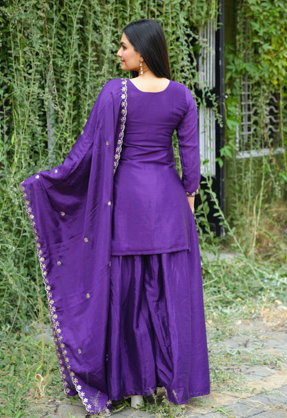 Purple Heavy Chinon Suit With Sequence Embroidered Work