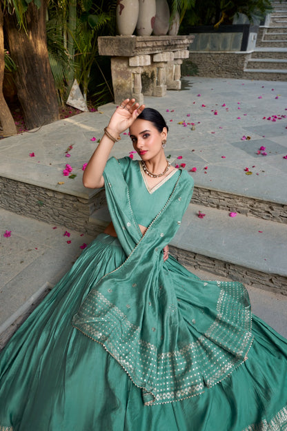 Red Pure Chanderi Plain With Zari Weaving Work Border Fully Stitched Lehenga,Unstitched Blouse With Dupatta