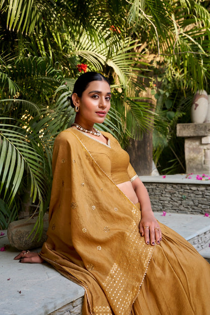 Wine Pure Chanderi Plain With Zari Weaving Work Border Fully Stitched Lehenga,Unstitched Blouse With Dupatta