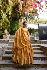 Wine Pure Chanderi Plain With Zari Weaving Work Border Fully Stitched Lehenga,Unstitched Blouse With Dupatta