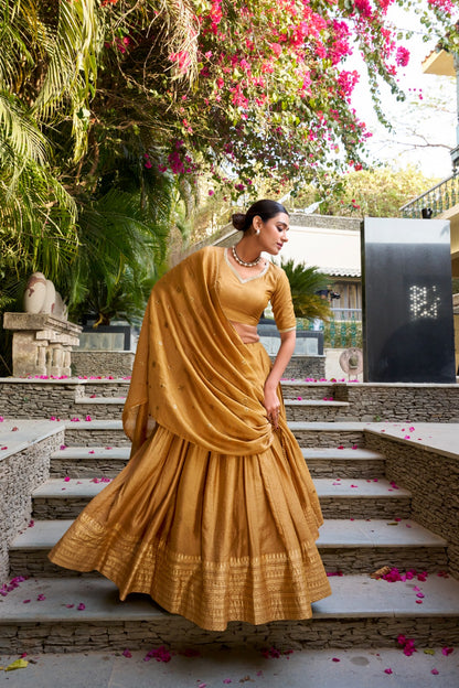 Wine Pure Chanderi Plain With Zari Weaving Work Border Fully Stitched Lehenga,Unstitched Blouse With Dupatta