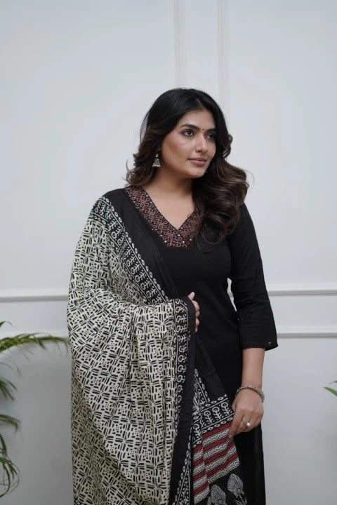 Women's Gorgeous Parmpara Fabric Embroidery Work Straight Kurta Palazzo and Dupatta Set