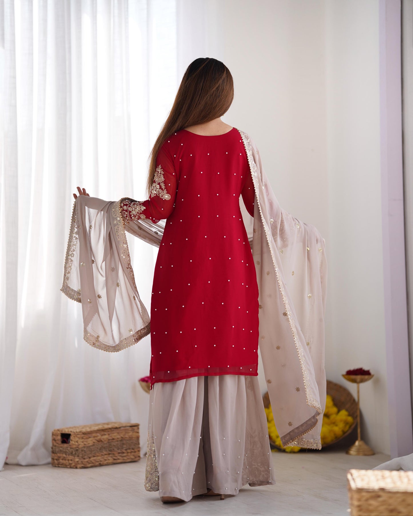 Ramzan Eid Dresses For Women, Semi-Stitched Party Wear Salwar Kameez Dupatta,