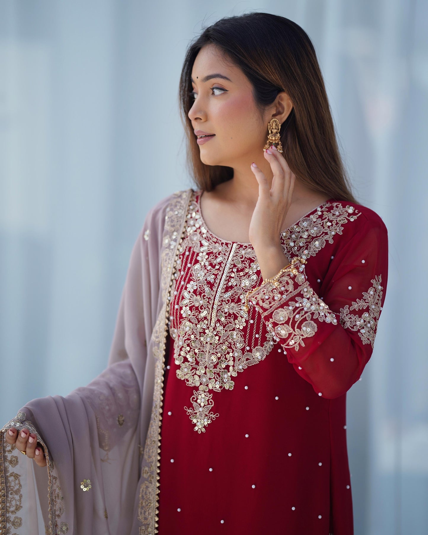 Ramzan Eid Dresses For Women, Semi-Stitched Party Wear Salwar Kameez Dupatta,