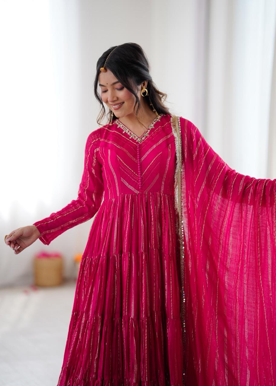 Meesho Trending Suit Best Selling Anarkali Dress Viral Ethnic Dress for Women Affordable Anarkali Suit Set, Pink Anarkali Suit Festive Anarkali Dress Party Wear Anarkali Trending Anarkali Set