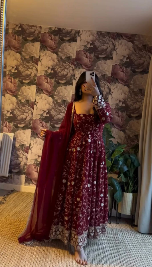 long anrakli, and long pent,only heavy work, Premium Quality Anarkali Suit, Georgette Anarkali Suit Net Dupatta Anarkali Heavy Embroidery Anarkali